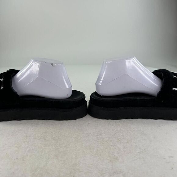 UGG WOMEN'S LATON PLATFORM SHOES US 10 SHEARLING SLIDE SANDALS BLACK OPEN-TOE - Picture 8 of 10